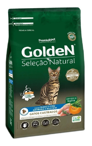 Ração Golden Seleção Natural Gatos Castrados Frango com Abóbora & Alecrim 3kg