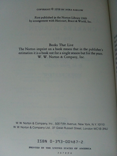 The Autobiography Of Charles Darwin. 1809-1882. Nora Barlow