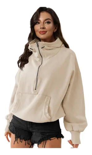 Sudadera Con Capucha Manga Larga Media Cremallera Con Cordón