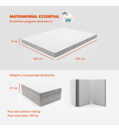 Colchon Individual 100 Cm Colchoneta Plegable Con Maleta Color Blanco