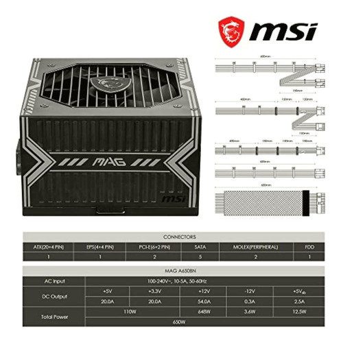 Msi Fuente De Poder Mag A650bn/650w/80+ Bronce/120mm/atx