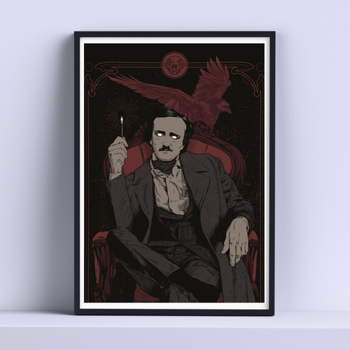 Cuadro Edgar Allan Poe Sentado 30x40cm Marco + Vidrio
