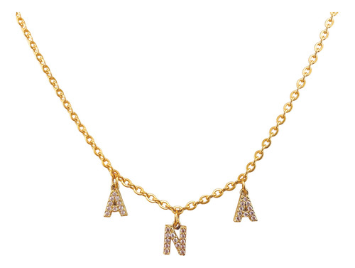 Collar Con Nombre Ana Zirconia Acero Inoxidable Baño Oro 18k