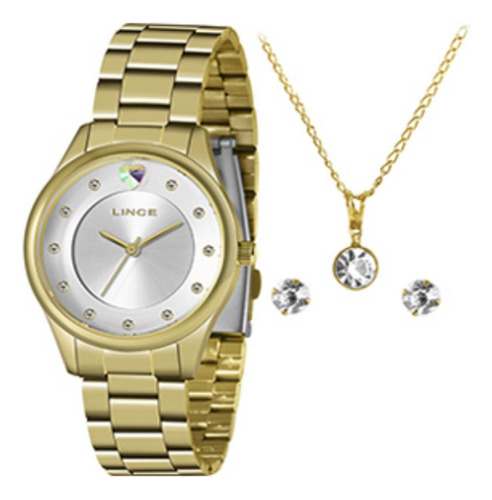 Relógio Lince Feminino Kit Lrgj138l Kz52 Dourado + Conjunto