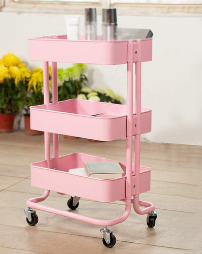 Carro 3 Niveles Rosa Cocina Manaje Baño Con Ruedas Organizador Roro Verduras Frutas 