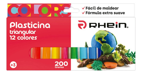 Plasticina Triangular Rhein 12 Colores 200 Grs