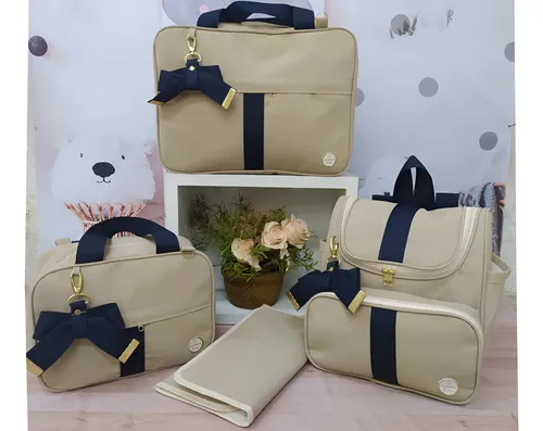 Kit Bolsa Mala De Bebe Maternidade Azul 4pçs