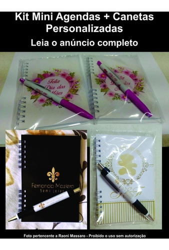 Kit 70 Mini Agendas + 70 Canetas + 70 Marca Páginas