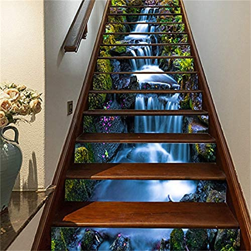 Pegatinas 3d Para Escaleras, Diseño De Cascada, Paisaje Natu