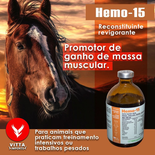2un Hemo-15 Crescimento Revigorante P/ Potros E Cavalo 100ml