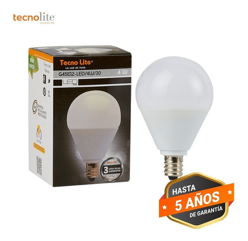 Foco Led Tipo Globo, 4 W, Luz Suave Cálida, Base E12 Color de la luz Blanco