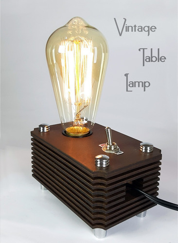Imagem 4 de 10 de Abajur Box Vintage Madeira + Lampada Retrô Industrial 110 V
