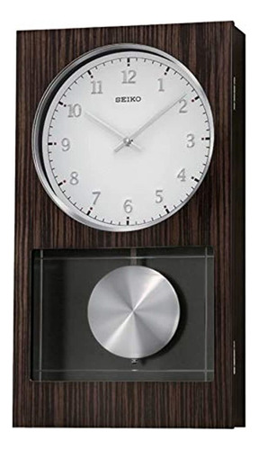 Reloj De Pared Seiko Moderno De Madera Oscura Con Péndulo Y