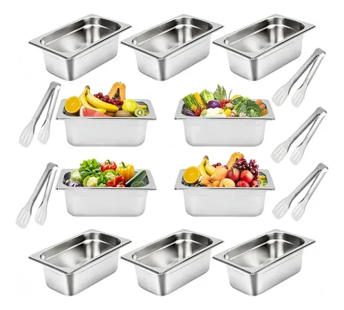 10 Cuba Gastronomica Inox Gn 1/4 10cm Buffet P/ Restaurante Prateado Aço Inox com 5 Pegadores — R$ 199,89 em Mercado Livre, 63% OFF