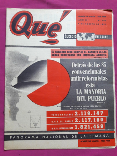 Diario Qué N° 142 - Año 3 - 6 Agosto 1957 - Fraude Electoral