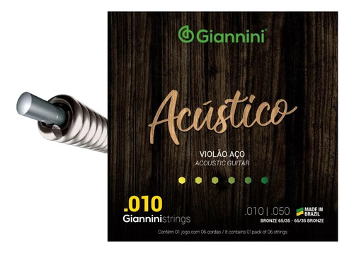  Corda Violão Aço 010 Giannini Acústico + Nf + Garantia