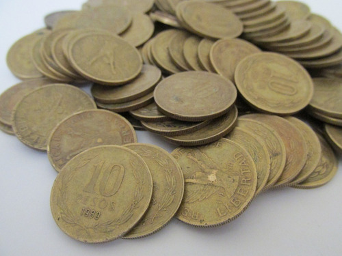 Lote 123 Monedas Chile 10 Pesos De Bronce Decada Años 80 (Usado)