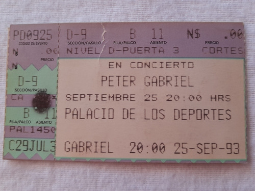 Boleto Peter Gabriel En Concierto Palacio De Los Deportes 93