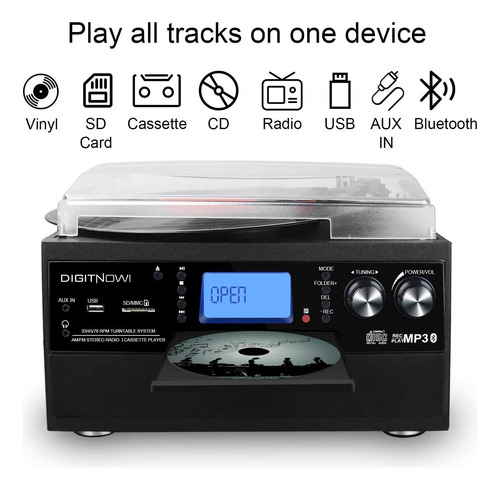 Tocadiscos Bluetooth Digitnow Con Reproductor De Discos Y Al
