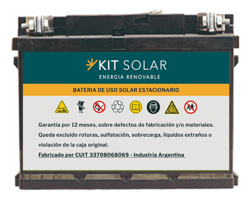 Bateria Solar Estacionaria Plomo Acido 65ah 12v Kit Solar