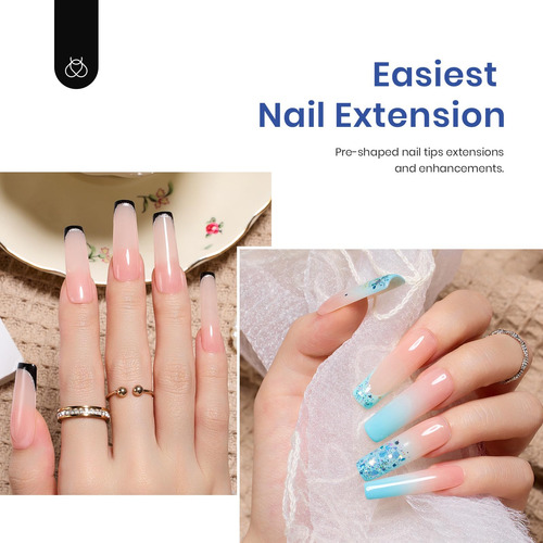 Kit De Extension Uñas De Gel Con 500 Puntas Cuadrada Larga Transparente