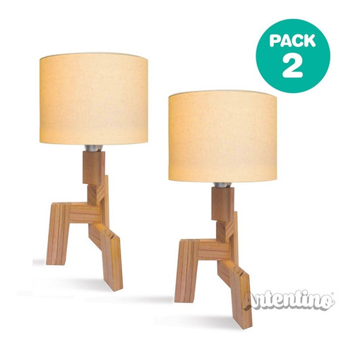 2 Lampara Velador Madera Nórdica Diseño Mesa Luz Escandinava