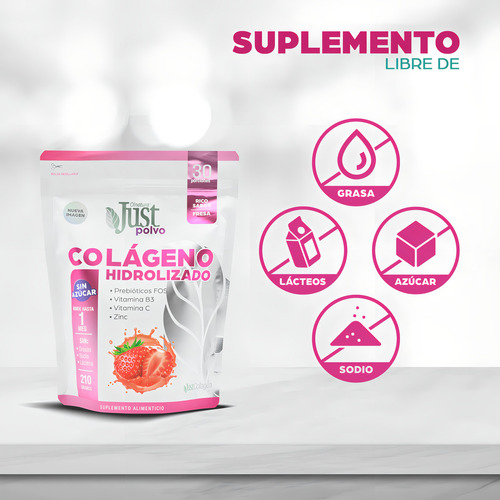 Just Colágeno Hidrolizado Collagen 6000 En Polvo Sabor Fresa
