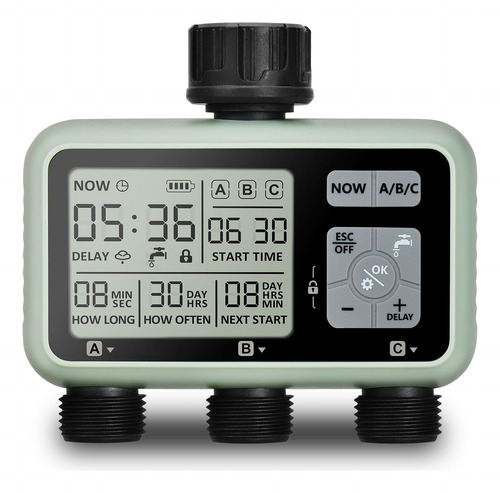 Temporizador De Riego 3 Zonas Marca Xyz Modelo Abc123 Verde