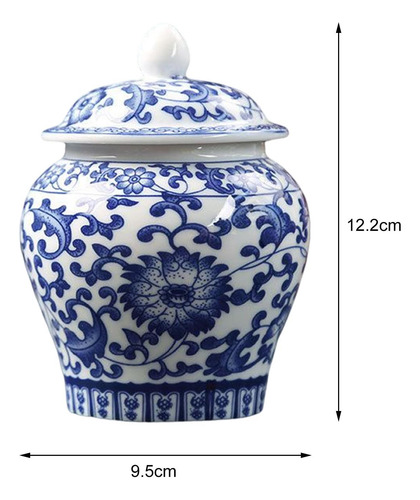 Jarra Templo De Porcelana Chinesa Azul E Branca Com Tampa