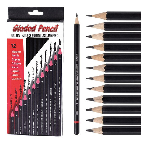 Kit 12 Lápis Profissional Graduado Desenho Esboço Uslon Pap