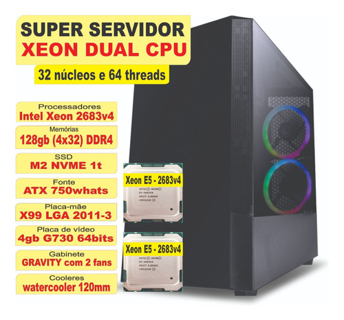 Computador Servidor Xeon Dual Cpu 2683 V4 + 128gb(4x32) Ddr4