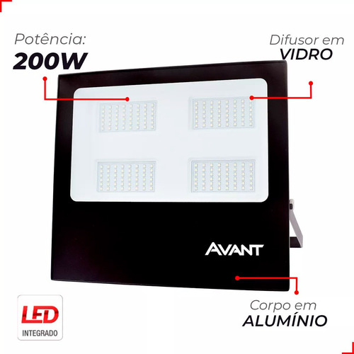 Refletor Led 200w Prova D'água Luz Fria 6500k Avant