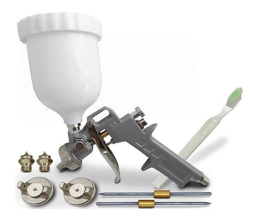 Kit Pistola De Pintura Hvlp Prof 5457 Titanium + 3 Bicos Cor Branca