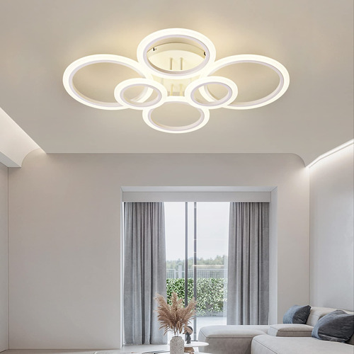 Lampara De Techo Led Moderna Con 6 Anillos Blancos Led