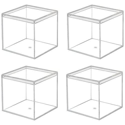 Caja Acrílica Transparente Tapa, Paquete De 4, 4.7x4.7...