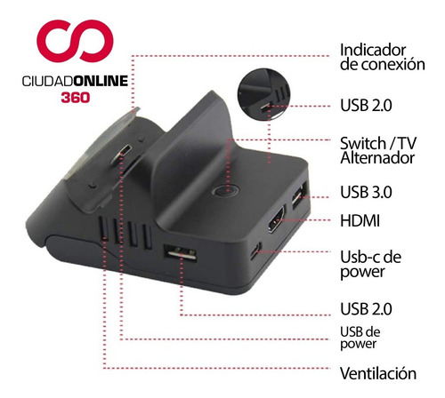 Imagen 4 de 10 de Dock Nintendo Switch Accesorio Cargador Para Conectar La Tv Mientras Jugas