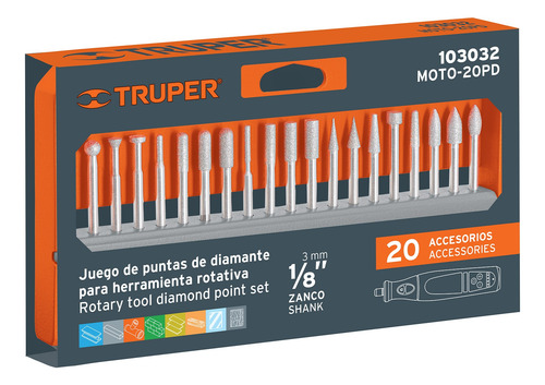 Juego De 20 Puntas Diamantadas Para Mototool Truper 103032