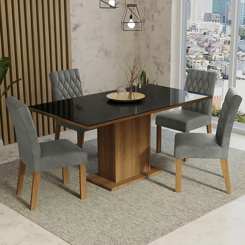 Juego de Comedor con Mesa y 4 Sillas Madesa Marilia Color Marrón/Negro/Gris