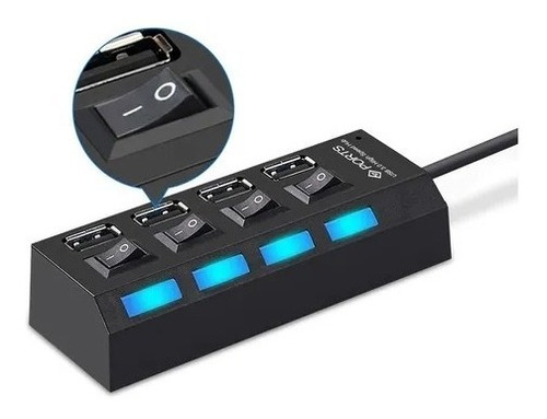 Hub Usb 2.0 4 Puertos Switch Individual Luz Led Indicadora