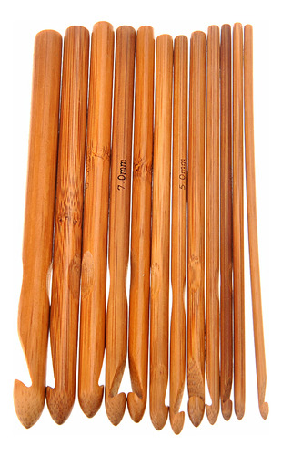 Juego De 12 Agujas De Tejer De Bambú Carbonizado