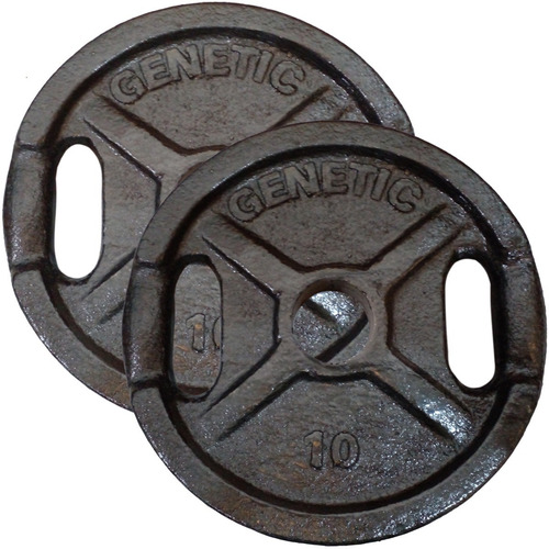 2 Discos Olimpicos 10 Kilos Fundicion Con Manija Genetic Pro