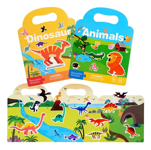 Libros de pegatinas impermeables reutilizables Juguetes para niños - 3 Pack  de libros de pegatinas para la
