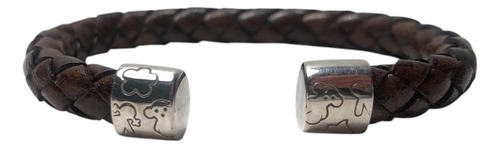 Pulsera Tous Plata Y Piel Marrón Osos Y Flores Original Marrón 18 Cm (Usado)