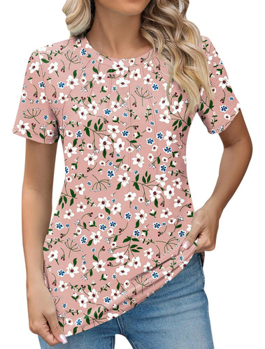 Blusa Plisada Manga Corta Cuello Redondo Para Mujer Ropa V