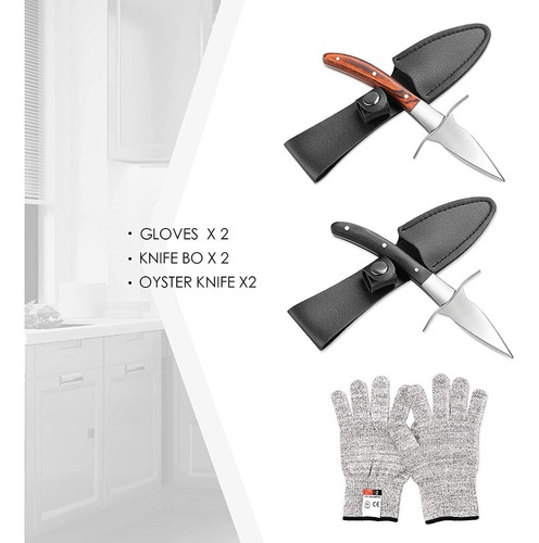 Imagen 5 de 8 de Set De Cuchillos Para Abrir Ostras Y Guantes De Protección