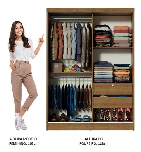 Guarda-roupa Solteiro Madesa Luke 2 Portas Correr De Madeira Cor Rustic