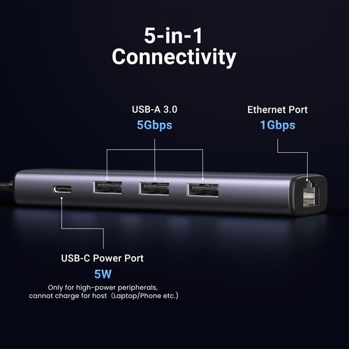 Adaptador Usb A Ethernet Ugreen 5 En 1 Usb Hub Con 3 Usb 3.0
