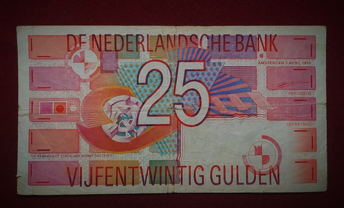 Billete 25 Gulden Holanda 1989 Pick 100 Codigo De Barras