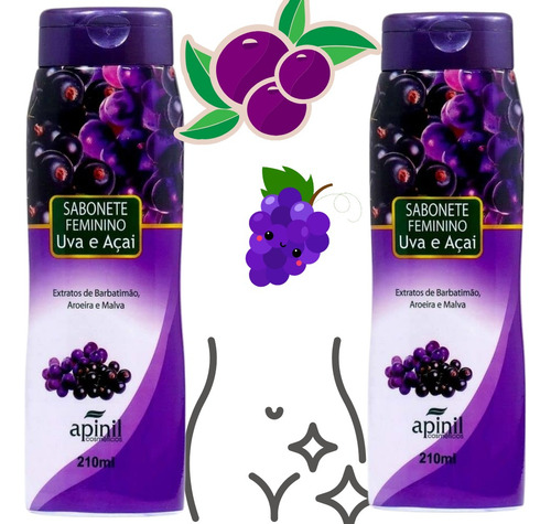 2x Sabonete Íntimo Feminino Uva E Açai Antibacteriano Suave