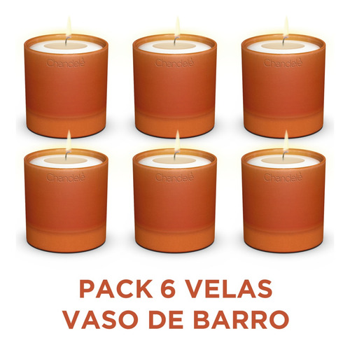 Pack 6 Velas Chandelé Aroma Rosas Vaso De Barro